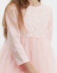 vestido ceremonia niña, vestido rosa tul, vestido encaje niña, vestido arras, ropa fiesta infantil, vestido manga larga niña, zoya fashion