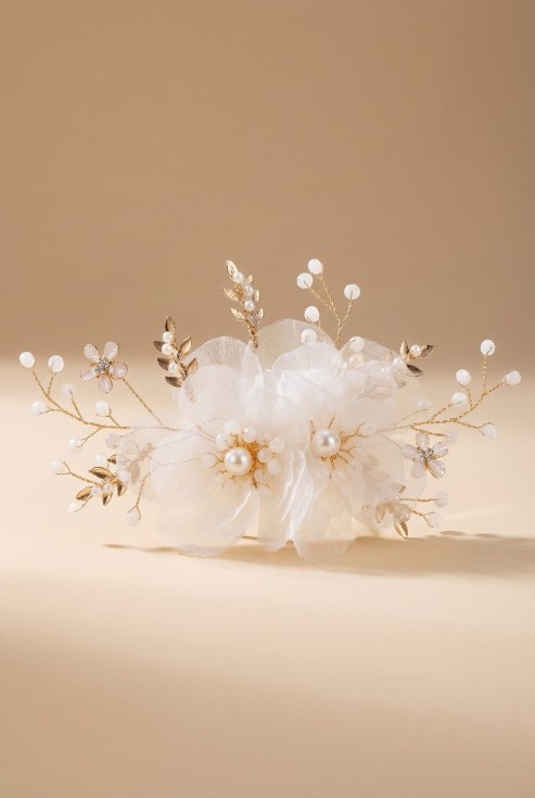 horquilla elegante niña, accesorio pelo niña, horquilla flores perlas cristales, horquilla comunión bautizo boda, accesorio ceremonia infantil, horquilla decorada niña, pinza pelo elegante niña, complemento niña ocasiones especiales