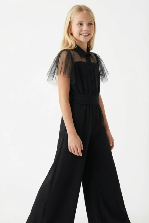 mono elegante para niña Blair negro, mono niña ceremonia, mono niña comunión, mono damita honor, traje negro niña, ZOYA Fashion ES