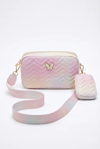 Bolso elegante para niña rosa con mariposa dorada acolchado