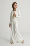 conjunto niña Emi blanco vista trasera, espalda blazer niña, conjunto elegante espalda