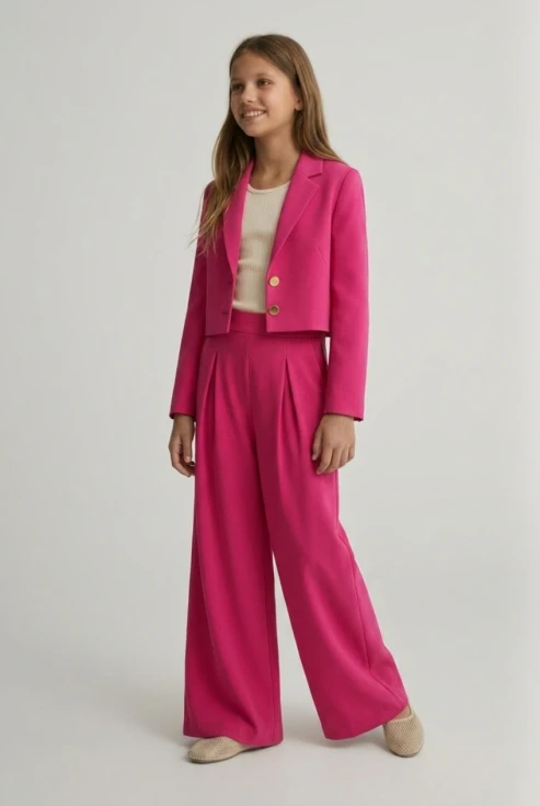 conjunto elegante niña Emi fucsia, conjunto ceremonia niña, conjunto blazer pantalón niña, traje sastre niña, ZOYA Fashion ES