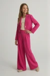conjunto niña Emi fucsia vista trasera, espalda blazer niña, conjunto elegante espalda