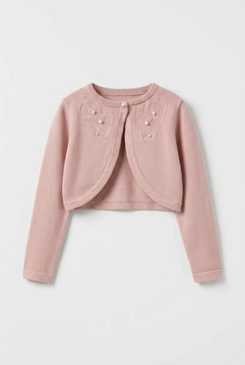 bolero infantil niña Ada rosa, bolero comunión niña, chaqueta bolero rosa empolvado, bolero ceremonia, ZOYA Fashion ES
