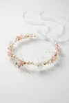 diadema niña rosa detalle perlas, flores tela diadema, primer plano diadema rosa empolvado
