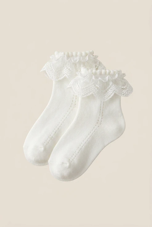 calcetines elegantes niña blancos, calcetines comunión niña, calcetines ceremonia, medias niña blanco, complemento vestido, ZOYA Fashion ES