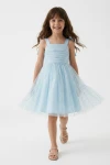 Vestido de ceremonia Rina azul con lazos para niña