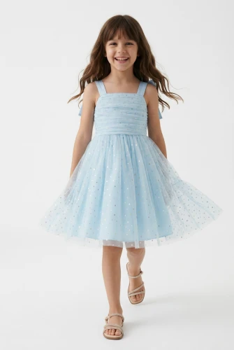 Vestido de ceremonia Rina azul con lazos para niña