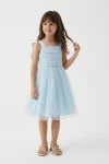 vestido azul niña - Vestido de ceremonia Rina azul con lazos para niña (3)