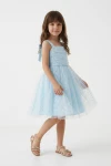 vestido azul niña - Vestido de ceremonia Rina azul con lazos para niña (5)
