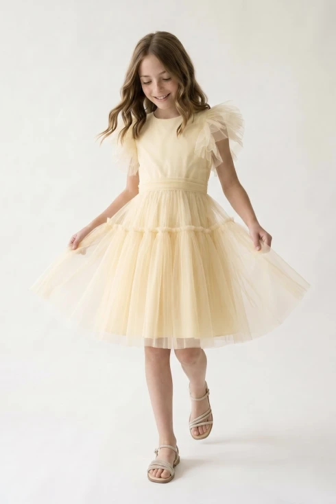 Vestido Paola de tul amarillo para niña de ceremonia