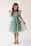 Vestido Paola de tul color menta para niña de ceremonia
