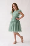 vestido menta niña - Vestido Paola de tul color menta para niña de ceremonia (2)