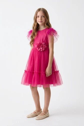 Vestido Gabi de tul fucsia para niña de ceremonia