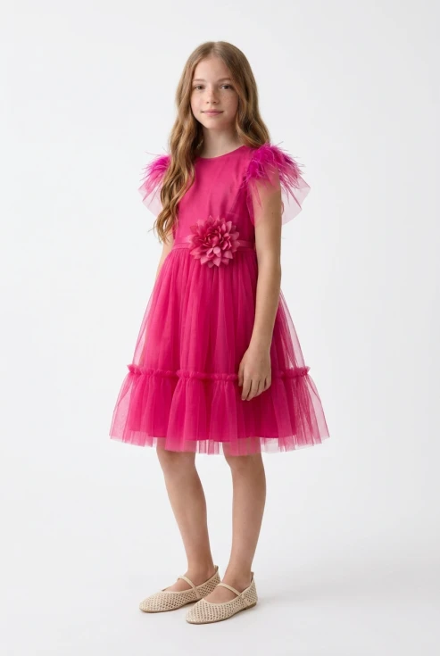 Vestido Gabi de tul fucsia para niña de ceremonia