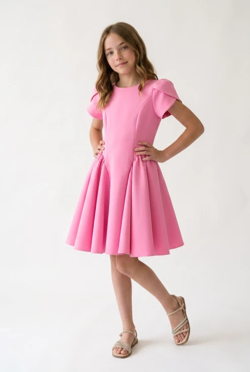 Vestido Rumi rosa de tulipán acampanado para niña