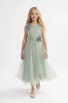 vestido largo niña - Vestido largo Bella verde salvia de ceremonia para niña (2)