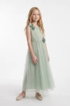 vestido largo niña - Vestido largo Bella verde salvia de ceremonia para niña (4)