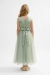 vestido largo niña - Vestido largo Bella verde salvia de ceremonia para niña (6)