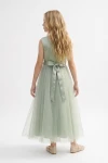 vestido largo niña - Vestido largo Bella verde salvia de ceremonia para niña (7)