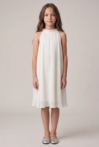 Vestido plisado con cuello halter Rozalia blanco para niña – comunión y bodas