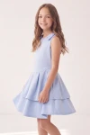 Vestido Harper azul cielo de lado: falda de dos capas con vuelo
