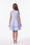 Vestido Harper azul cielo de espaldas con los lazos sobre los hombros