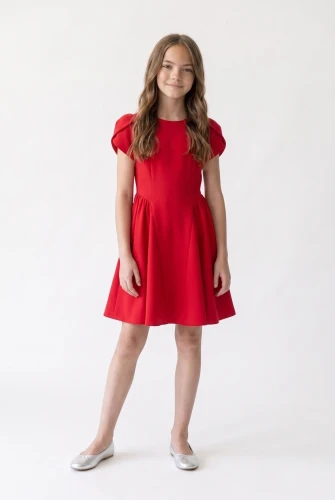 Vestido con mangas tulipán Rumi rojo para niña – Navidad y Nochevieja