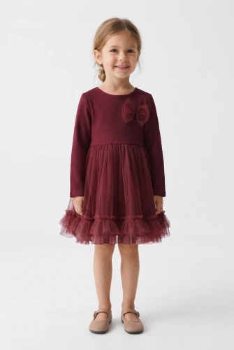 Vestido de tul con lazo Iga burdeos para niña – Navidad y bodas