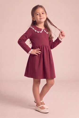 Vestido con cuello de encaje Estera burdeos para niña – Navidad y bodas