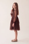 Vestido Holly marrón de lado: lazo en la cintura por detrás y falda de tul