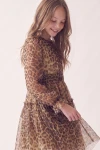 Vestido de tul Holly con estampado de leopardo para niña: manga de tul con volante en el puño, vista lateral