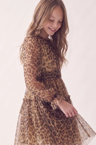 Vestido de tul Holly estampado de leopardo para niña – cumpleaños y Nochevieja