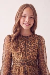 Vestido Holly estampado de leopardo, cuello redondo y banda fruncida en la cintura, encuadre frontal