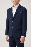 Americana del traje Sam azul marino para niño, primer plano de solapas, botones y bolsillos
