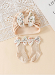 conjunto bebé, calcetines bebé con lazos, turbante algodón bebé, regalo bebé elegante, ropa bebé especial, accesorios bebé antideslizantes, moda bebé, ropa infantil de calidad